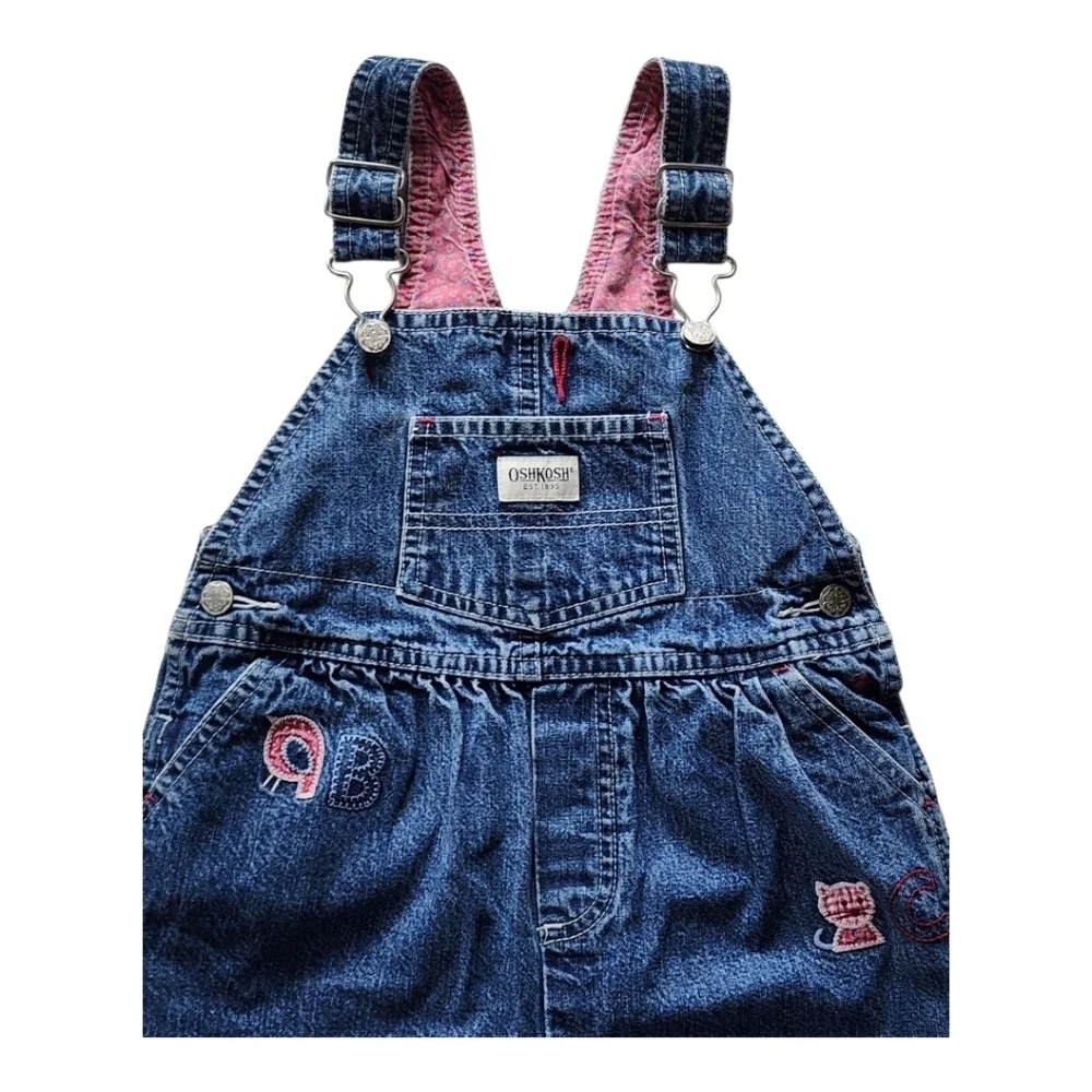 Vintage OshKosh B'gosh 24M Denim Overalls Alphabet Floral Lining 90s